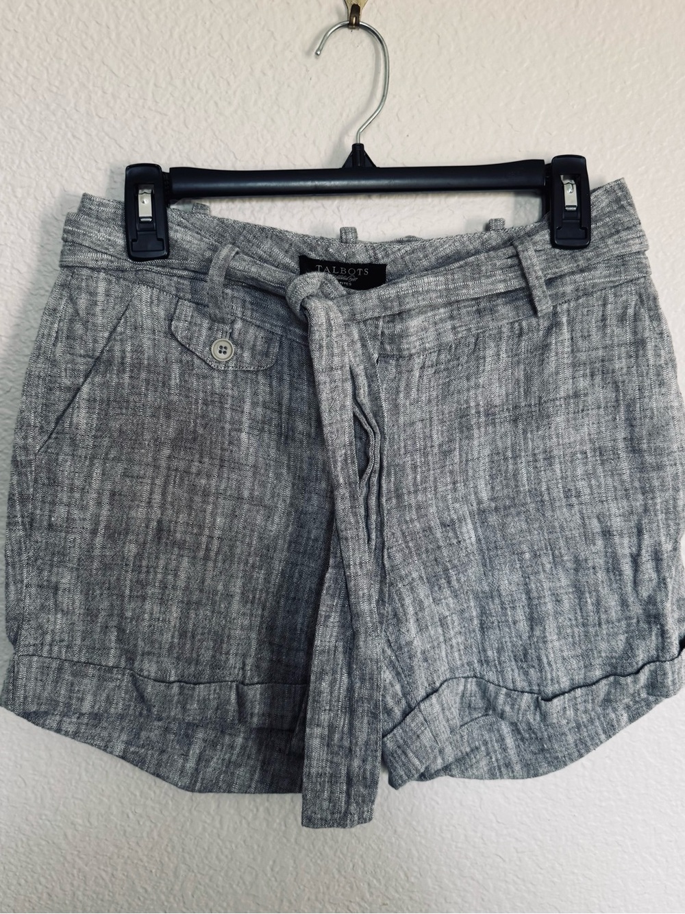 Talbots Gray Linen Belted Shorts 4P